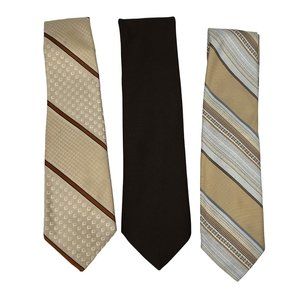Lot of 3 Vintage 1970's Men's Neckties Wide Brown Beige Retro